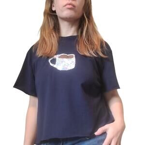 Reworked Upcycle Navy Blue Coffee Crop Crewneck Tee